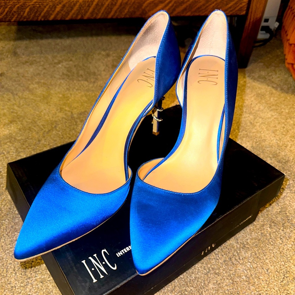 INC International Concepts Royal Blue Satin Pointed-Toe Pumps